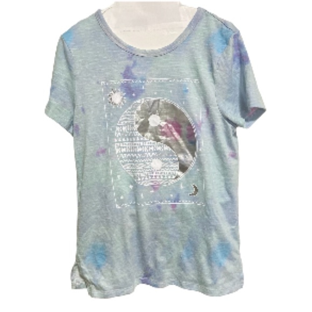 MUDD Girls Yin Yang Celestial Tie Dye Blue White Silver Tshirt Medium Size 8